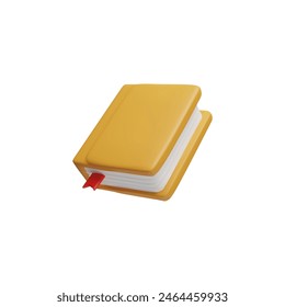 3D Vector icon of a closed book with a yellow cover and a bookmark between the pages. Ideal for educational book publishers and literature branding. Icon in cartoon style on isolated background.