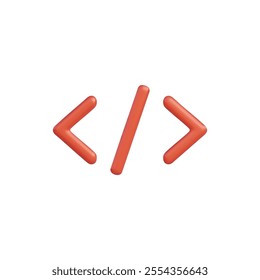 3d vector icon of code angles in vibrant red, symbolizing programming