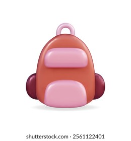 3d vector icon of a colorful backpack, featuring pink and brown tones, playful design for travel