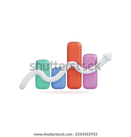 3d vector icon of a colorful growth chart with bars and a rising trend line