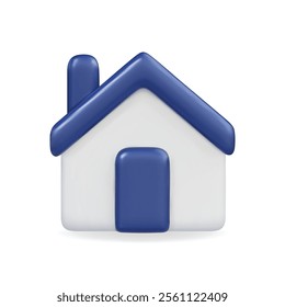 3d vector icon of a cozy house in blue and white, representing home and comfort