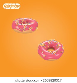 3D vector icon donut on a orange background. realistic illustration