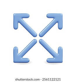 3d vector icon of four blue arrows indicating direction and expansion, perfect for navigation themes