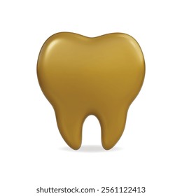 3d vector icon of a glossy golden tooth, representing dental health and care in a sleek design