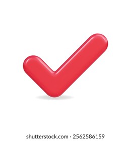 3d vector icon of a glossy red check mark symbol, representing approval and confirmation