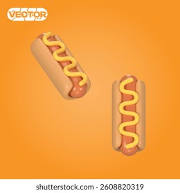 3D vector icon hotdog on a orange background. realistic illustration