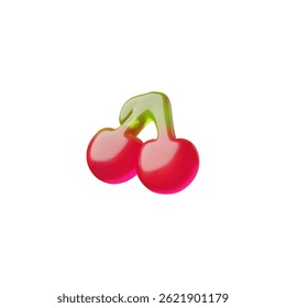 Ícone vetorial 3D de geleia de marmelada na forma de cerejas vermelhas. Doce delícia infantil. Sobremesa realista. Doce goma de fruta. Estilo de desenho animado. Plano de fundo isolado. Ilustração. Ícone. Renderização.
