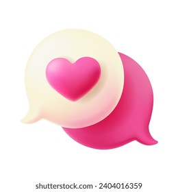 3d vector icon message bubble with pink heart.