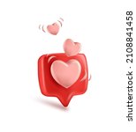 3d vector icon message dialog button with red heart. Realistic Elements for romantic design. Isolated object on white background