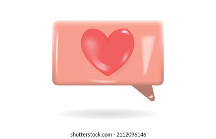 3d vector icon message dialog button with red heart. Realistic Elements for romantic design. Modern object for chat