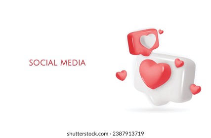3d vector icon message dialog button with heart. Realistic Elements for design. Isolated object on white background