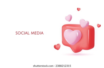 3d vector icon message dialog button with heart. Realistic Elements for design. Isolated object on white background