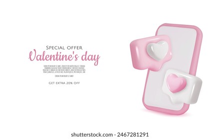 3d vector icon message dialog button with heart. Realistic Elements for design. Isolated object on white background