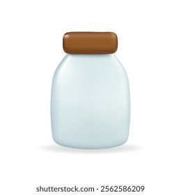 3d vector icon of a milk bottle, a simple and smooth design with a light blue color and brown cap