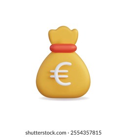 3d vector icon of a money bag in yellow with euro symbol, representing finance