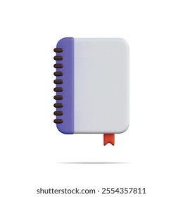 3d vector icon of a notebook with a blue cover and bookmark, minimal design