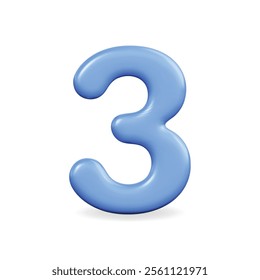 3d vector icon of a playful blue number three, perfect for education and digital design themes