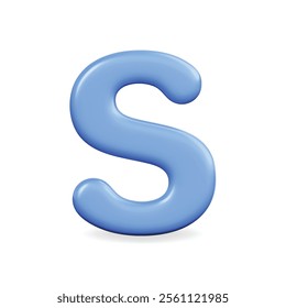 3d vector icon of a playful blue letter S, featuring a smooth and glossy finish