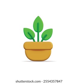 3d vector icon of a potted plant with green leaves, simple and modern design