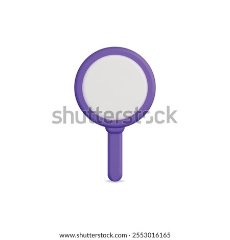 3d vector icon of a purple magnifying glass, ideal for search and analysis
