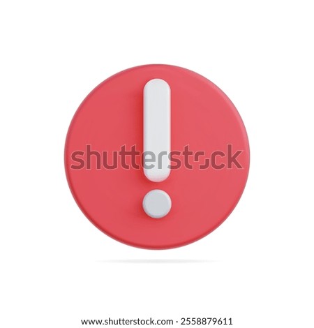 3d vector icon of a red alert symbol with white exclamation for emphasis