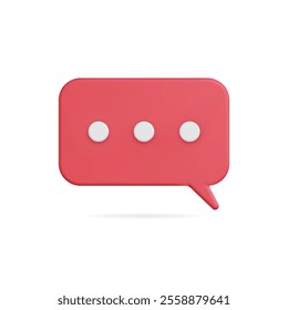 3d vector icon of a red chat bubble with three dots indicating a message