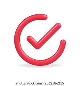 3d vector icon of a red check mark within a circle, symbolizing approval and completion