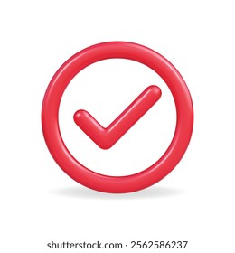 3d vector icon of a red check mark within a circle, representing approval and success in a modern design