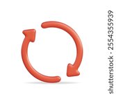 3d vector icon of a red circular refresh symbol representing continuity