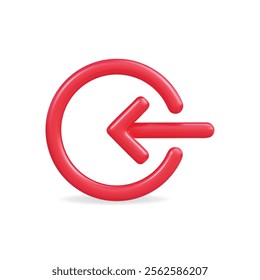 3d vector icon of a red circular arrow sign, symbolizing navigation and technology