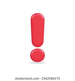 3d vector icon of a red exclamation mark, symbolizing alertness and attention in a modern design