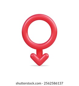 3d vector icon of a red female gender symbol, simple and modern design with a circular shape