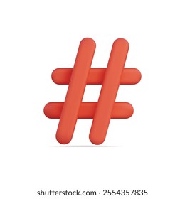 3d vector icon of a red hashtag symbol, modern design for social media