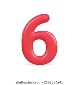 3d vector icon of a red number six, vibrant and playful design suitable for educational themes