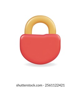 3d vector icon of a red padlock with a yellow shackle, symbolizing security and protection