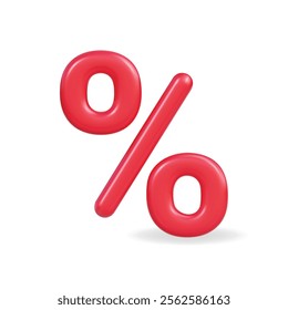 3d vector icon of a red percentage symbol, ideal for finance and marketing themes