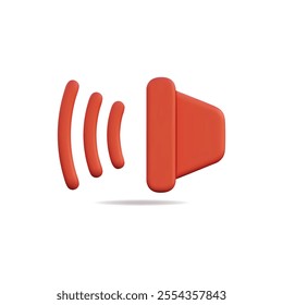 3d vector icon of a red sound wave symbol, representing audio and volume control