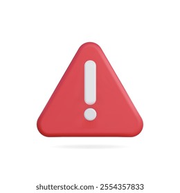 3d vector icon of a red warning exclamation triangle symbol