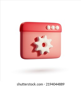 3d vector icon settings illustration. Workflow window. Product repair Cartoon minimalistic style bar White on pink 3d realistic gear Project management, application support. Cogwheel browser