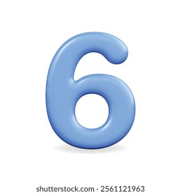 3D vector icon of a smooth, playful blue number six, perfect for educational and creative designs