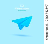 3d vector icon. Social media set. Blue paper plane icon.