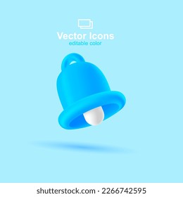 3d vector icon. Social media set. Blue bell icon. Notification symbol.