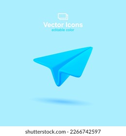 Icono vectorial 3d. Red social. Icono de plano de papel azul.