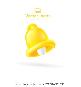 Icono vectorial 3d. Red social. Icono de campana amarilla. Símbolo de notificación.
