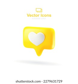 Icono vectorial 3d. Red social. Icono de amarillo. Símbolo del corazón.