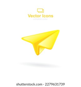 3d vector icon. Social media set. Yellow paper plane icon.