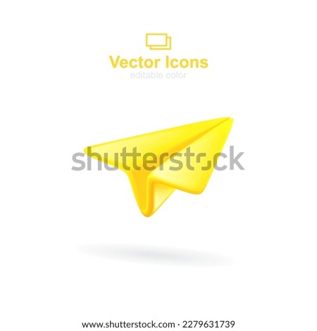 3d vector icon. Social media set. Yellow paper plane icon.