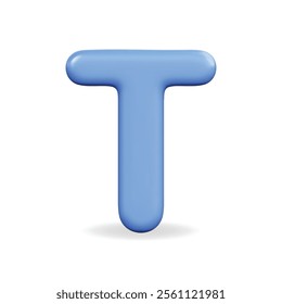 3d vector icon of a soft blue letter T, showcasing a modern and playful design with smooth curves