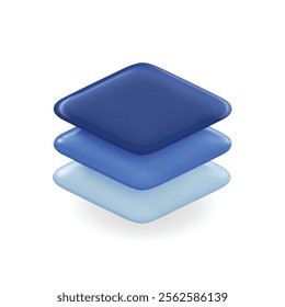 3d vector icon of stacked shapes in blue tones, representing layers and depth in a modern design