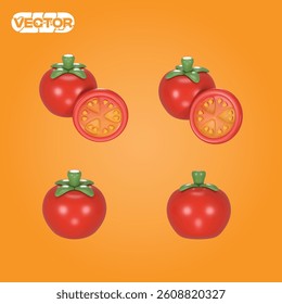 3D vector icon tomato on a orange background. realistic illustration
